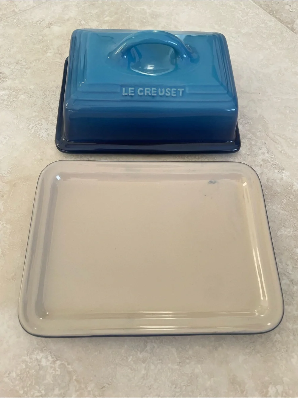 Le Creuset Blue Stoneware Butter Dish with Lid